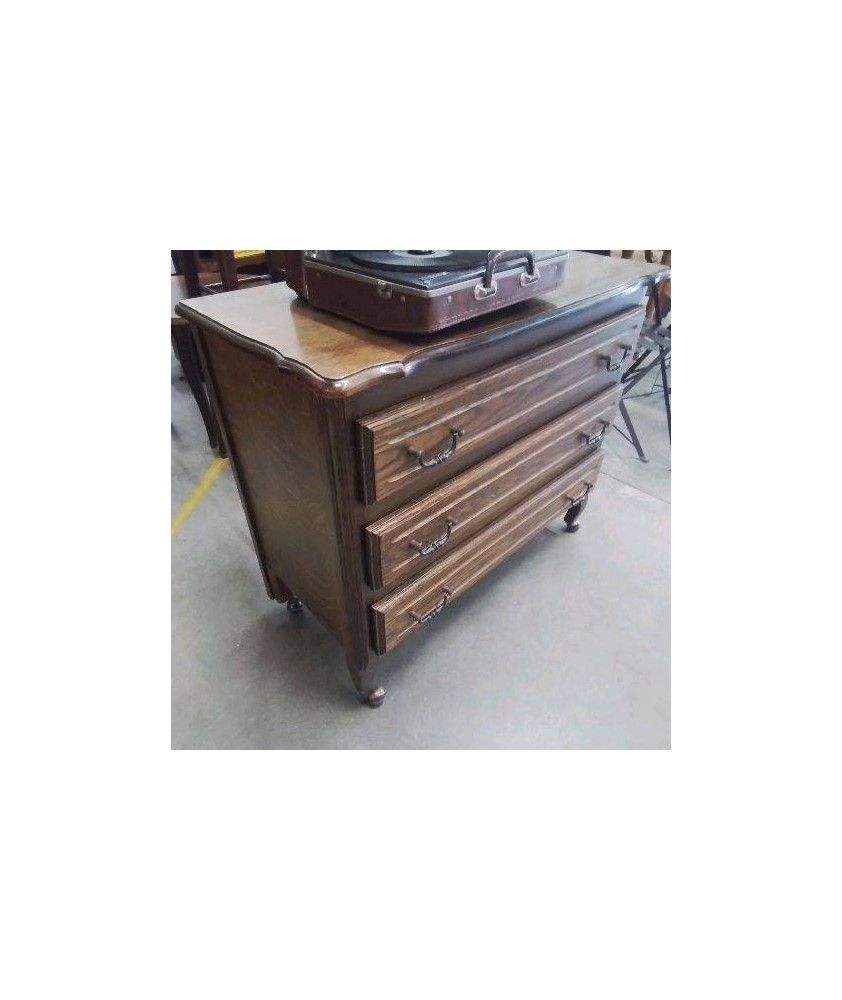 COMMODE 3 TIROIRS RUSTIQUE A ROULETTES