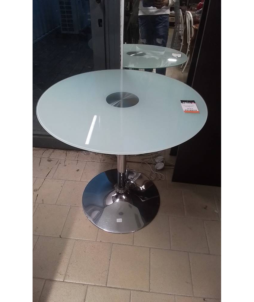 TABLE RONDE VERRE PIED ARGENTE