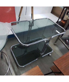 DESSERTE A ROULETTES VINTAGE VERRE FUMÉ 