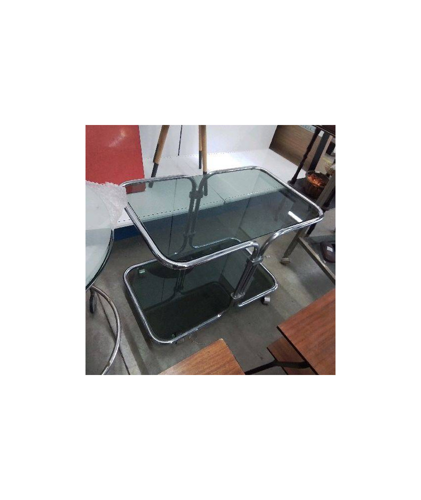 DESSERTE A ROULETTES VINTAGE VERRE FUMÉ 