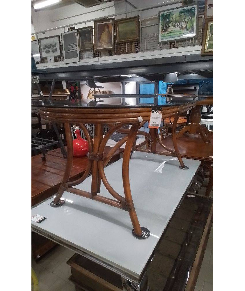 TABLE ROTIN VERRE OVALE VINTAGE