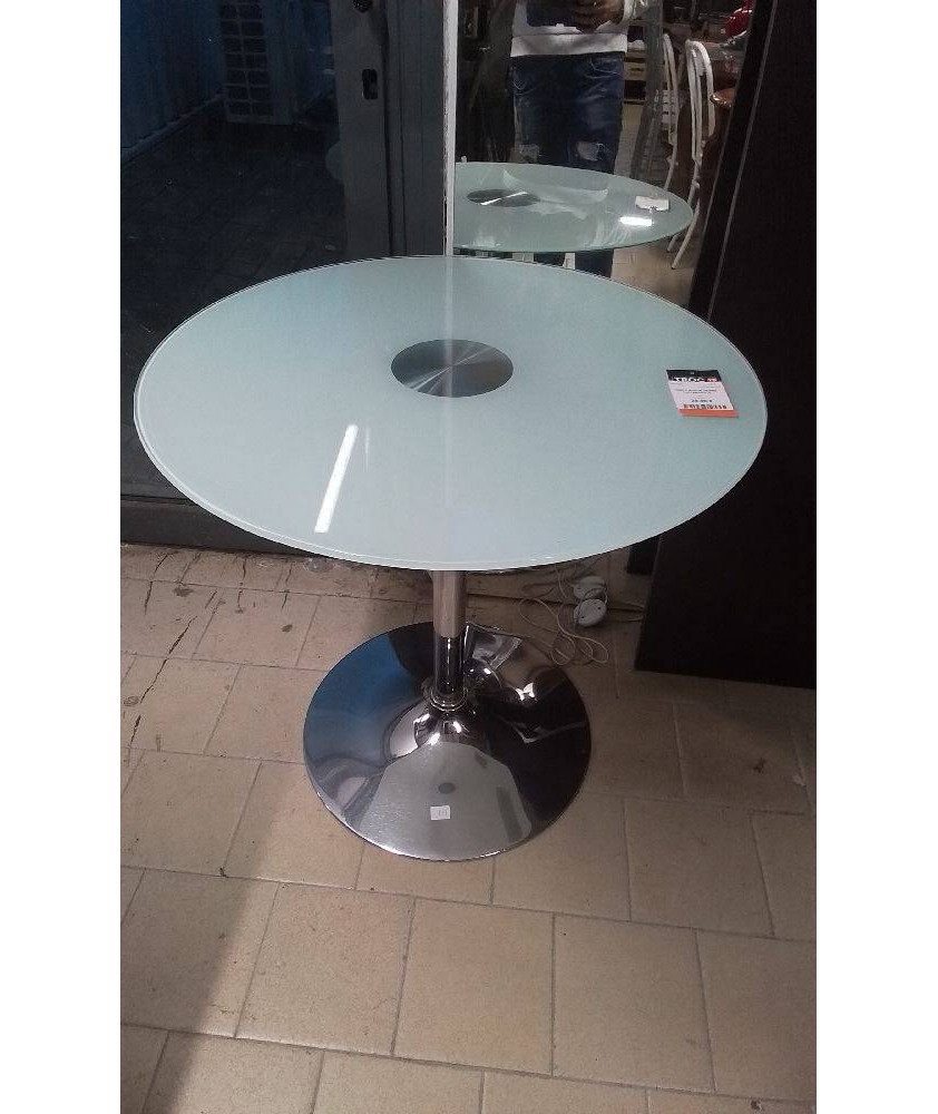 TABLE RONDE VERRE PIED ARGENTE