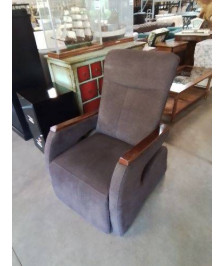 FAUTEUIL RELAX TISSU CHOCOLAT ACCOTOIRS BOIS 