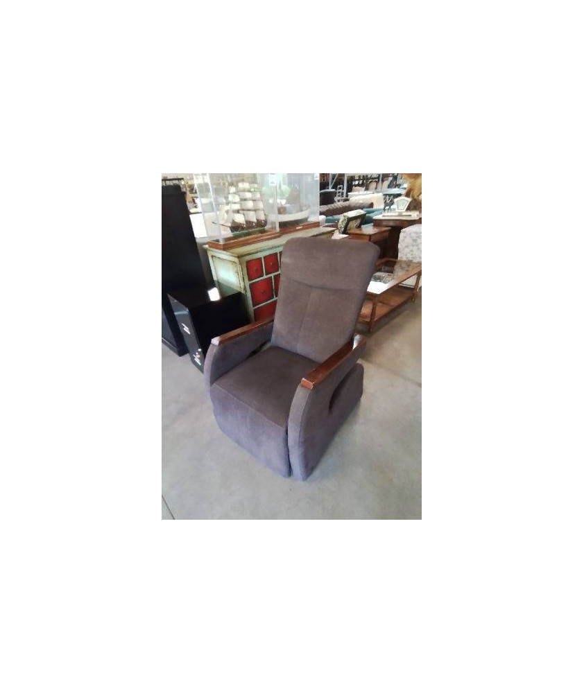 FAUTEUIL RELAX TISSU CHOCOLAT ACCOTOIRS BOIS 