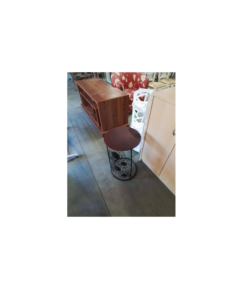 CONSOLE RONDE METAL PLATEAU BOIS 