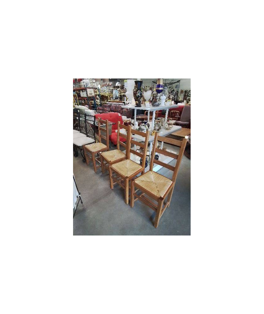 4 CHAISES BOIS CLAIR PAILLÉ A ENTRETOISE DOSSIER 3 BARREAUX 