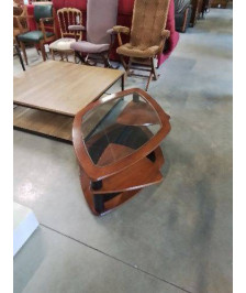 TABLE BASSE OVALE BOIS DELTA DE ANTOINE MOTARD  2 TABLETTES AMOVIBLES DESSUS VERRE