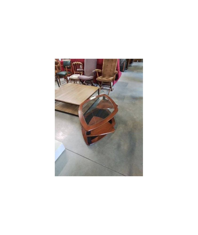 TABLE BASSE OVALE BOIS DELTA DE ANTOINE MOTARD  2 TABLETTES AMOVIBLES DESSUS VERRE