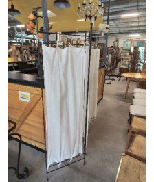 PARAVENT 3 FEUILLES MÉTAL NOIR ET TISSU ECRU