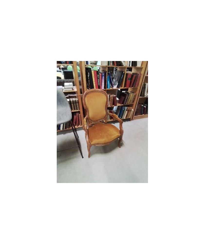 CABRIOLET ASSISE ET DOSSIER CAPITONNÉ TISSU OCRE STYLE REGENCE 