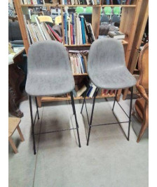 PAIRE DE TABOURETS DE BAR PIÈTEMENT MÉTAL NOIR ASSISE TISSU TAUPE