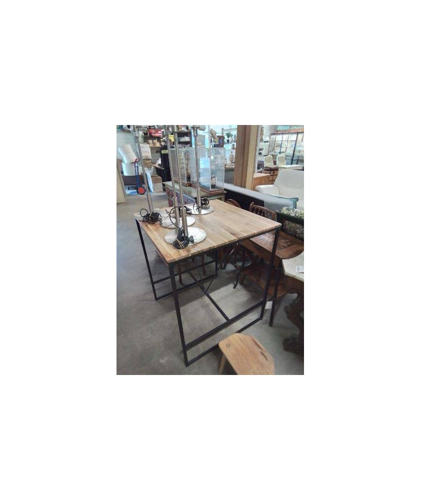 TABLE MANGE DEBOUT CARRÉE PIÈTEMENT MÉTAL NOIR PLATEAU BOIS CLAIR 