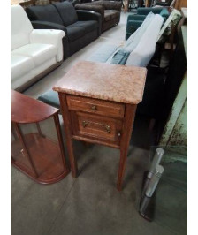 CHEVET BOIS CLAIR MOULURÉ 1 TIROIR 1 PORTE DESSUS MARBRE ROSE VEINÉ FIN XIXE 