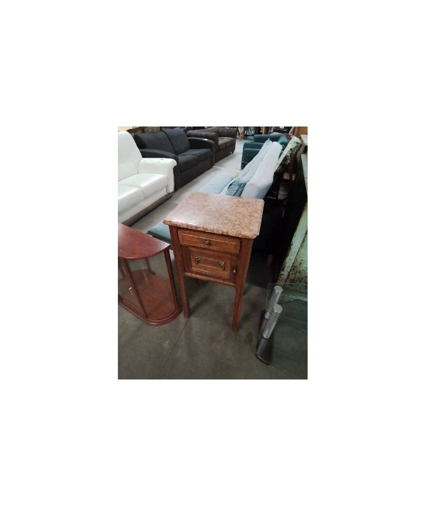 CHEVET BOIS CLAIR MOULURÉ 1 TIROIR 1 PORTE DESSUS MARBRE ROSE VEINÉ FIN XIXE 