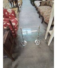 CONSOLE MÉTAL CHROMÉ 2 PLATEAUX OVALE VERRE