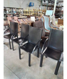 4 FAUTEUILS MÉTAL GAINÉ CUIR NOIR MATTEOGRASSI ANNÉES 80