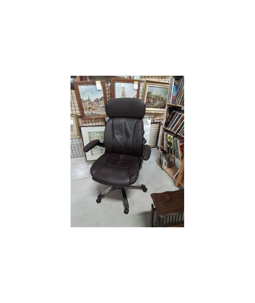 FAUTEUIL DE BUREAU A ROULETTES PIÈTEMENT MÉTAL CHROMÉ ASSISE CUIR ET PU CHOCOLAT