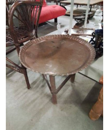 TABLE BASSE PLATEAU CUIVRE PIED BOIS TRIPODE