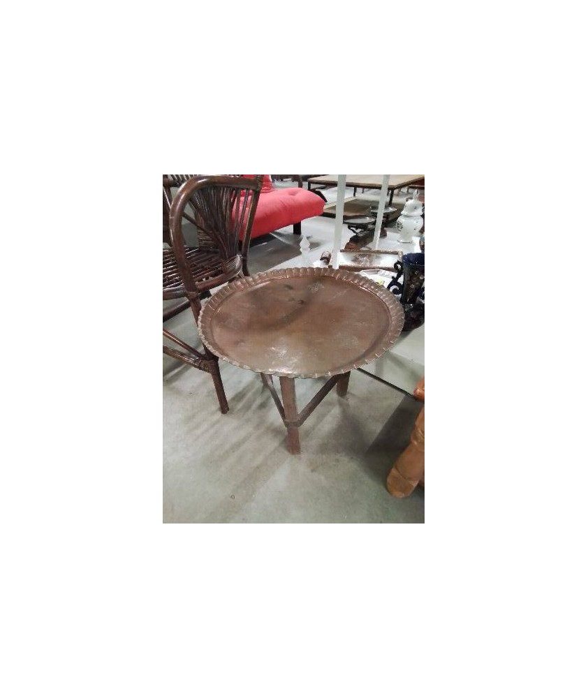 TABLE BASSE PLATEAU CUIVRE PIED BOIS TRIPODE