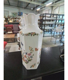 VASE PORCELAINE BLANC AUX FLEURS ET PAPILLONS AYNSLEY ENGLAND COTTAGE GARDEN 31,5CM