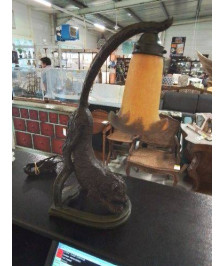 LAMPE RÉSINE AU FÉLIN AJ VERRE ORANGÉ STYLE ART NOUVEAU 