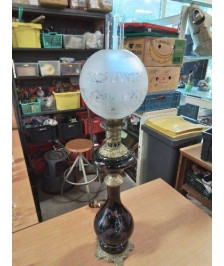 LAMPE  CÉRAMIQUE NOIR AU PAON LAITON ET VERRE 