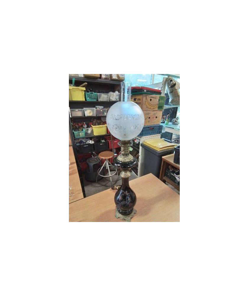 LAMPE  CÉRAMIQUE NOIR AU PAON LAITON ET VERRE 