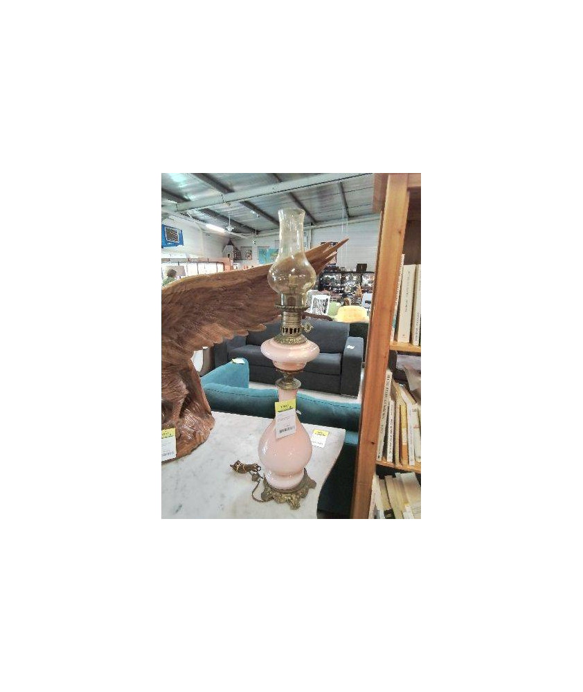 LAMPE OPALINE ROSE LAITON ET VERRE EN L ETAT