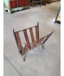 PORTE REVUES FER FORGÉ LANIÈRES CUIR CHOCOLAT 