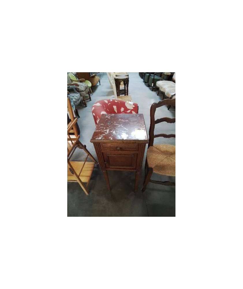 CHEVET BOIS CLAIR MOULURÉ 1 TIROIR 1 PORTE DESSUS MARBRE ROUGE VEINÉ FIN XIXE 