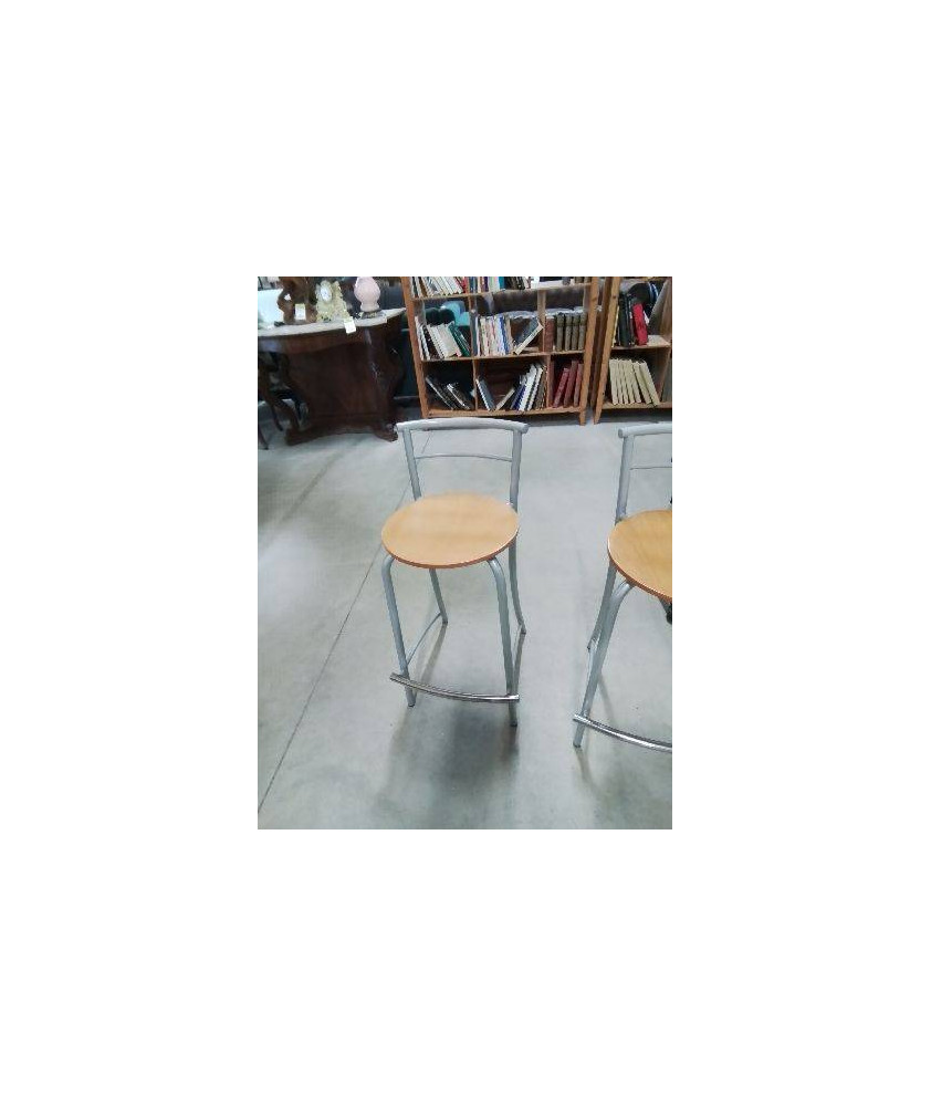TABOURET DE BAR MÉTAL GRIS ET CHROMÉ ASSISE BOIS CLAIR