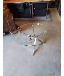 TABLE BASSE RONDE PIÈTEMENT MÉTAL CHROMÉ PLATEAU VERRE