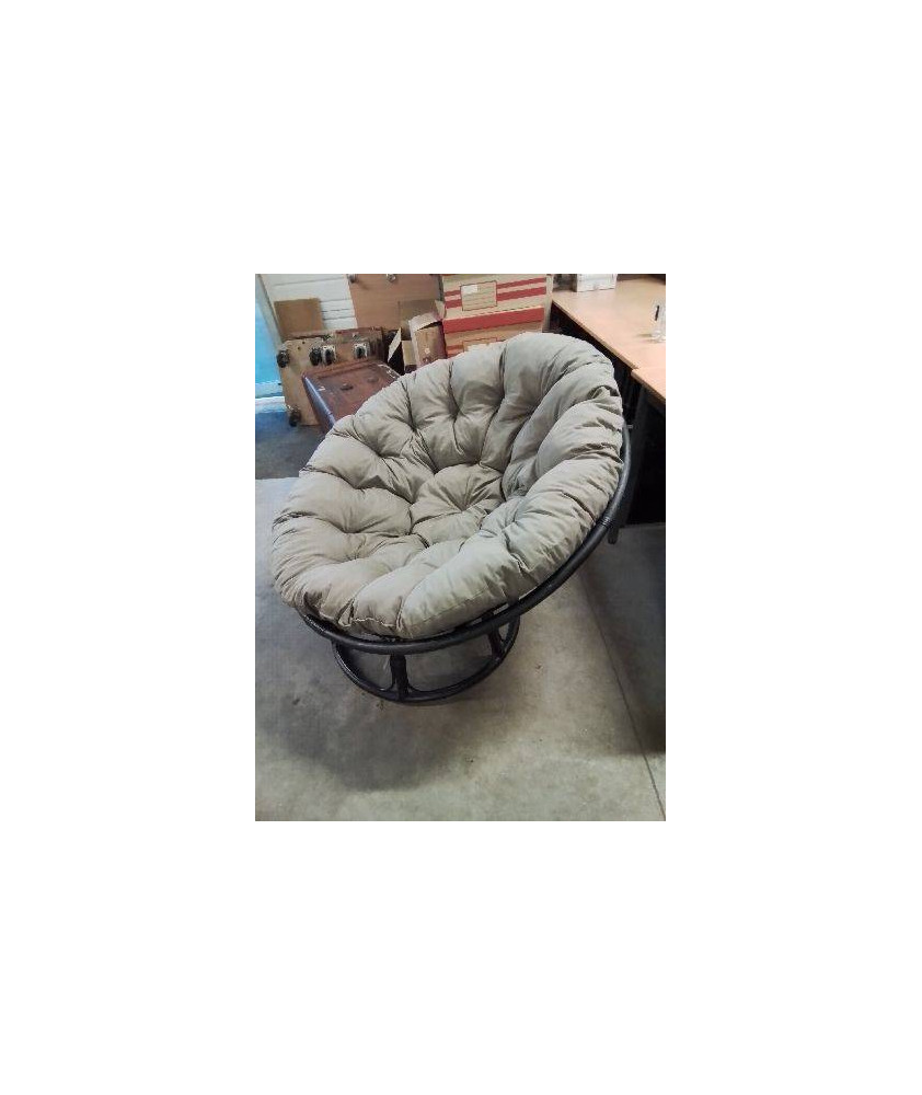 FAUTEUIL COQUE ROTIN NOIR COUSSIN TAUPE