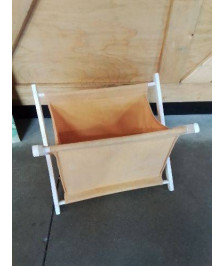 PORTE REVUES PLIANT BOIS BLANC TISSU JAUNE