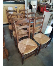 6 CHAISES BOIS PAILLÉ DOSSIER TOUPIES 