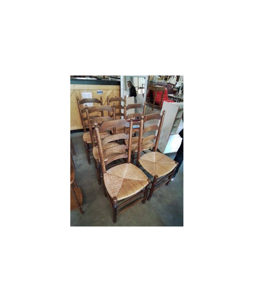 6 CHAISES BOIS PAILLÉ DOSSIER TOUPIES 
