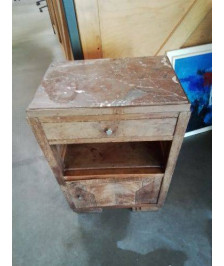 CHEVET BOIS 1 PORTE 1 NICHE DESSUS MARBRE ROUGE VEINÉ ART DÉCO 