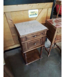 CHEVET A COLONNES 1 TIROIR 1 PORTE DESSUS MARBRE BLANC FIN XIXE