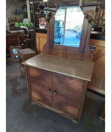 COIFFEUSE BOIS CLAIR 2 PORTD DESSUS MARBRE ECRU ART DÉCO 