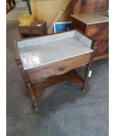TABLE DE TOILETTE BOIS A COLONNES DESSUS MARBRE BLANC LOUIS PHILIPPE 