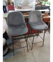PAIRE DE TABOURET DE BAR PIÈTEMENT MÉTAL NOIR ASSISE TISSU TAUPE