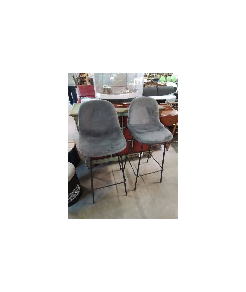 PAIRE DE TABOURET DE BAR PIÈTEMENT MÉTAL NOIR ASSISE TISSU TAUPE