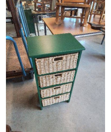 CHIFFONNIER BOIS PEINT VERT 4 TIROIRS VANNERIE 