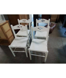 4 CHAISES BOIS BLANC DOSSIER AJOURÉ 