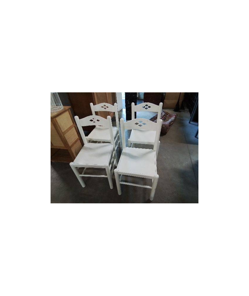 4 CHAISES BOIS BLANC DOSSIER AJOURÉ 