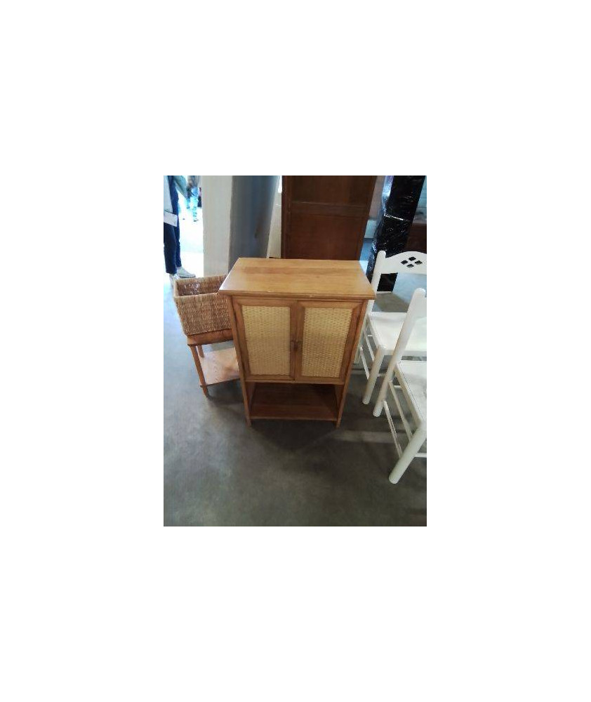 MEUBLE BOIS ET VANNERIE 2 PORTES 1 NICHE 