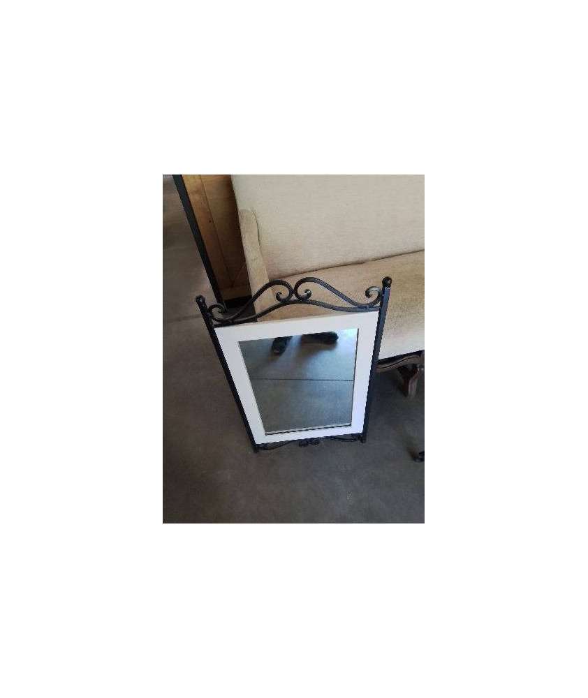 MIROIR CINTRÉ FER FORGÉ NOIR ET BOIS PEINT TAUPE 