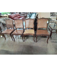 4 CHAISES BOIS CANNÉ SCULPTE STYLE RE