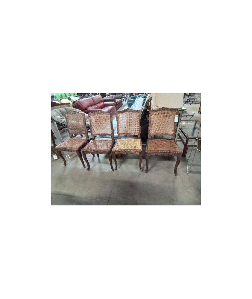4 CHAISES BOIS CANNÉ SCULPTE STYLE RE