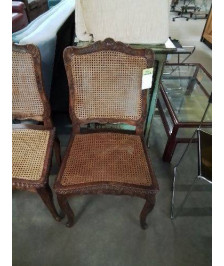 4 CHAISES BOIS CANNÉ SCULPTE STYLE RE